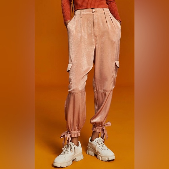 And Now This Pants - Satin Sheen Cargo Pants With Elastic/Tie Cuffs 🌴